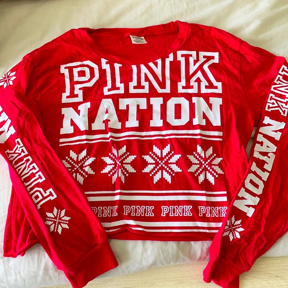 Pink red long sleeve crop top